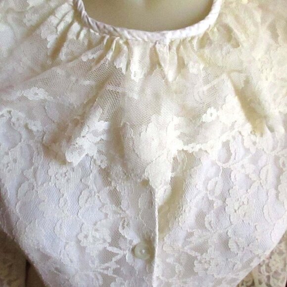 Vintage Womens Top Medium Goth Granny 1970's Lace MODE O DAY NET SLEEVE White - Picture 1 of 7